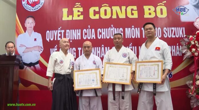 VÕ SƯ TRẦN ANH SƠN ĐƯỢC SẮC PHONG HUYỀN ĐAI ĐỆ LỤC ĐẲNG KARATE – DANH HIỆU RENSHI TẠI TP HUẾ