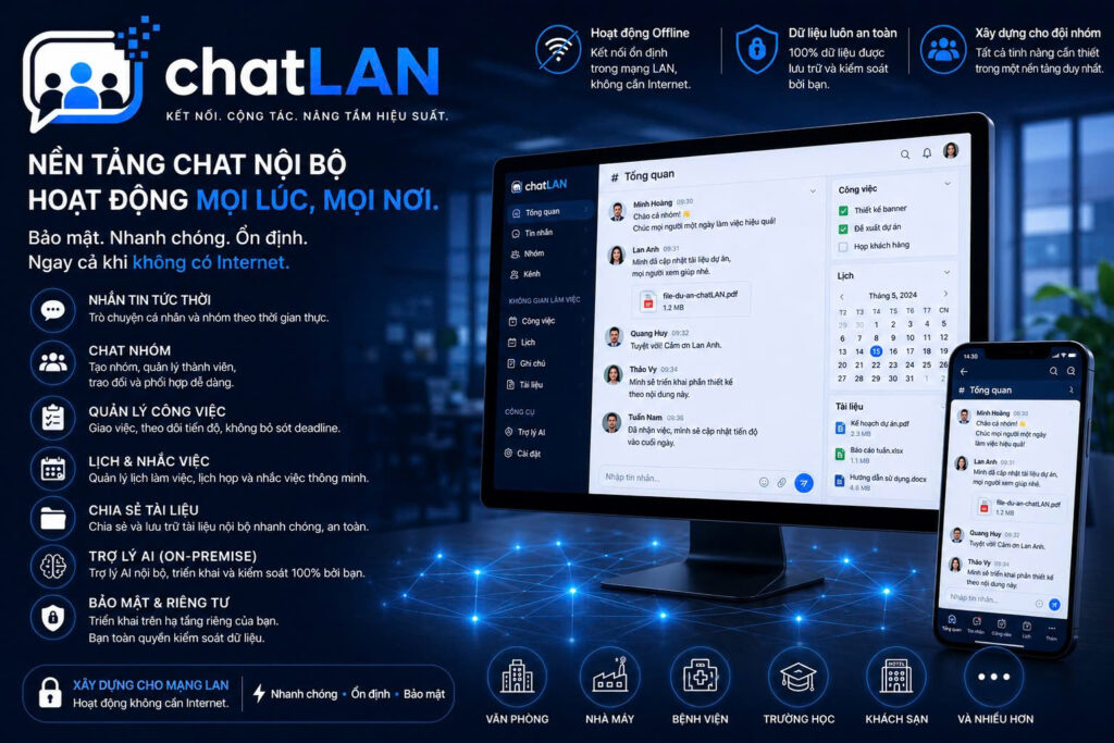 ChatLAN.app – Nền tảng giao tiếp nội bộ thế hệ mới tích hợp Private AI, giúp doanh nghiệp làm việc ngay cả khi mất Internet